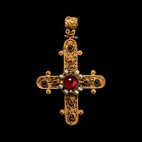Gold Reliquary Cross Pendant