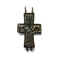 Byzantine Bronze Reliquary Cross Pendant Plate
