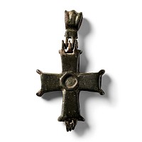 Byzantine Bronze Reliquary Cross Pendant