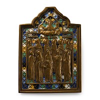 Russian Orthodox Enamelled Bronze Travel Icon with Saint Julyttas and Her Son Cyricus