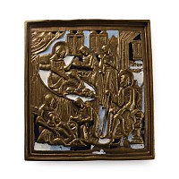 Russian Orthodox Enamelled Bronze Travel Icon with the Birth of the Virgin