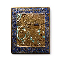 Russian Orthodox Enamelled Bronze Travel Icon with Scenes of the Life of the Prophet Elijah