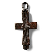 Byzantine Bronze Reliquary Cross Pendant