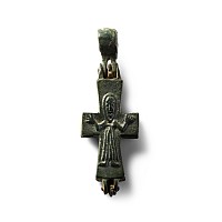 Byzantine Bronze Reliquary Cross Pendant
