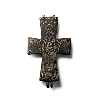 Large Byzantine Bronze Reliquary Cross Pendant Plate