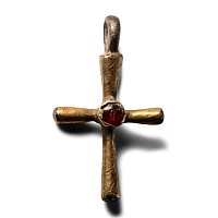 Byzantine Silver-Gilt Cross Pendant with Garnet