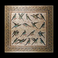 Large Late Roman Mosaic with Inlaid Glass Birds