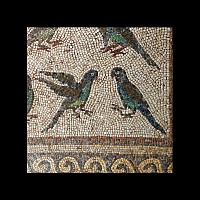 Large Late Roman Mosaic with Inlaid Glass Birds