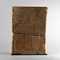 Egyptian Limestone Relief with Pharaoh Making Offerings
