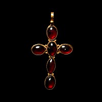 Byzantine Style Gold and Garnet Cross Pendant