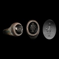 Western Asiatic Silver Ring with Robed Female Gemstone