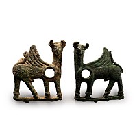 Luristan Bronze Horse Bit Cheek-Pieces Modelled as Winged Gryphons