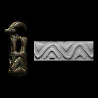 Anatolian Bronze Cylinder Seal Surmounted by Horned Animal