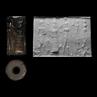 Old Babylonian Cylinder Seal with God Holding Mace