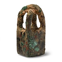 Western Asiatic Bronze Cage Weight with Seated Figure