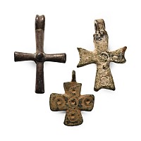Byzantine Bronze and Silver Cross Pendant Group