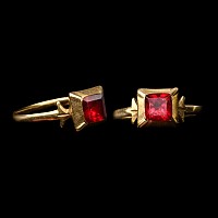 Post Medieval Gold Ring with Red Glass