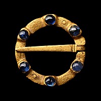 Medieval Gold Ring Brooch with Sapphires