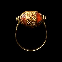 Etruscan Carnelian Scarab of a Charioteer in Gold Ring