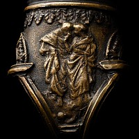 Renaissance Bronze Glove Ring with an Inkwell
