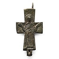 Byzantine Bronze Reliquary Cross Pendant Plate