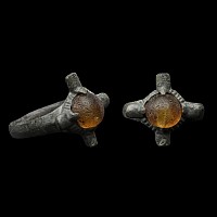 Migration Period Bronze Ring with Cross and Cabochon
