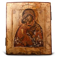 Painted Wooden Icon with the Virgin of Vladimir