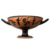 Greek Black-Figure Kylix with Warriors and Sphinxes