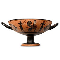 Greek Black-Figure Kylix with Warriors and Sphinxes