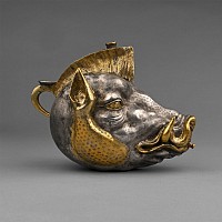 Large Sogdian Silver-Gilt Wild Boar Rhyton