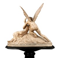 Marble Statue of Psyche and Cupid after Antonio Canova on a Marble Pedestal