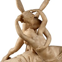 Marble Statue of Psyche and Cupid after Antonio Canova on a Marble Pedestal
