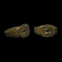 Medieval Signet Bronze Ring with Galloping Antelope