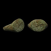 Byzantine Bronze Ring with Warrior Saints