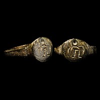 Byzantine Bronze Ring with Warrior Saint