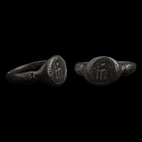 Byzantine Bronze Ring with Warrior Saint