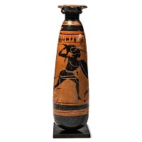 Greek Black-Figure Alabastron with Fighting Warriors