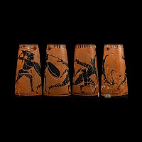 Greek Black-Figure Alabastron with Fighting Warriors