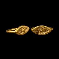 Greek Gold Ring Engraved with Goddess Nike
