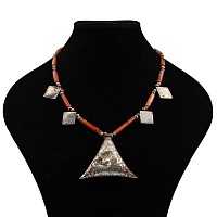 Elamite Carnelian Necklace with Large Silver Triangular Pendant