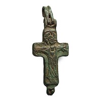 Reliquary Bronze Cross Pendant with Dark Age Inscription to Reverse