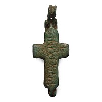 Reliquary Bronze Cross Pendant with Dark Age Inscription to Reverse