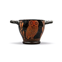 Large Greek Red-Figure Skyphos with Owl