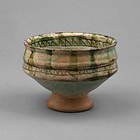 Byzantine Green Glazed Sgraffito Footed Bowl