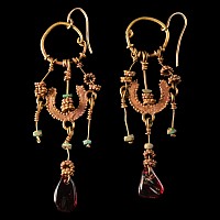 Roman Gold Earring Pair with Gemstone Drops