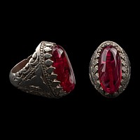 Silver-Coloured Metal Ring with Bead Gem