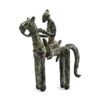 African Tribal Bronze Horse and Rider Figure