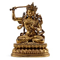 Tibetan Gilt Bronze Seated Figure of Manjushri