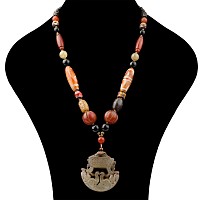 Tibetan Stone and Glass Prayer Bead Pendant Necklace