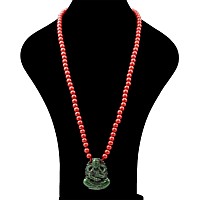 Tibetan Glass Prayer Bead Necklace with Jade Buddha Pendant